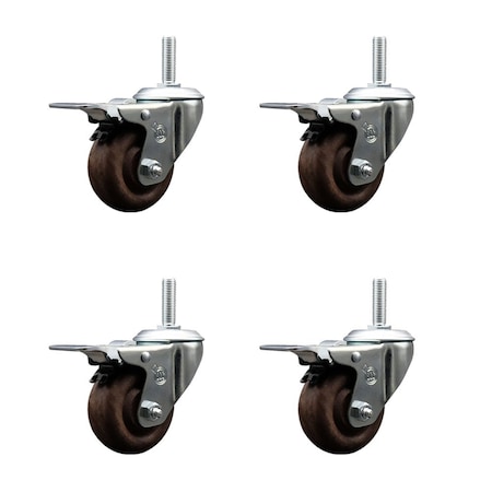 Service Caster 3 Inch High Temp Glass Filled Nylon 58 Inch Stem Caster Set with Total Lock Brake SCC-TSTTL20S314-GFNSHT-58212-4